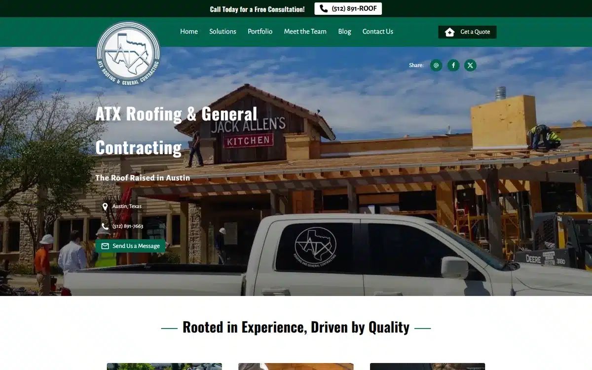 ATX Roofing and General Contracting website design homepage