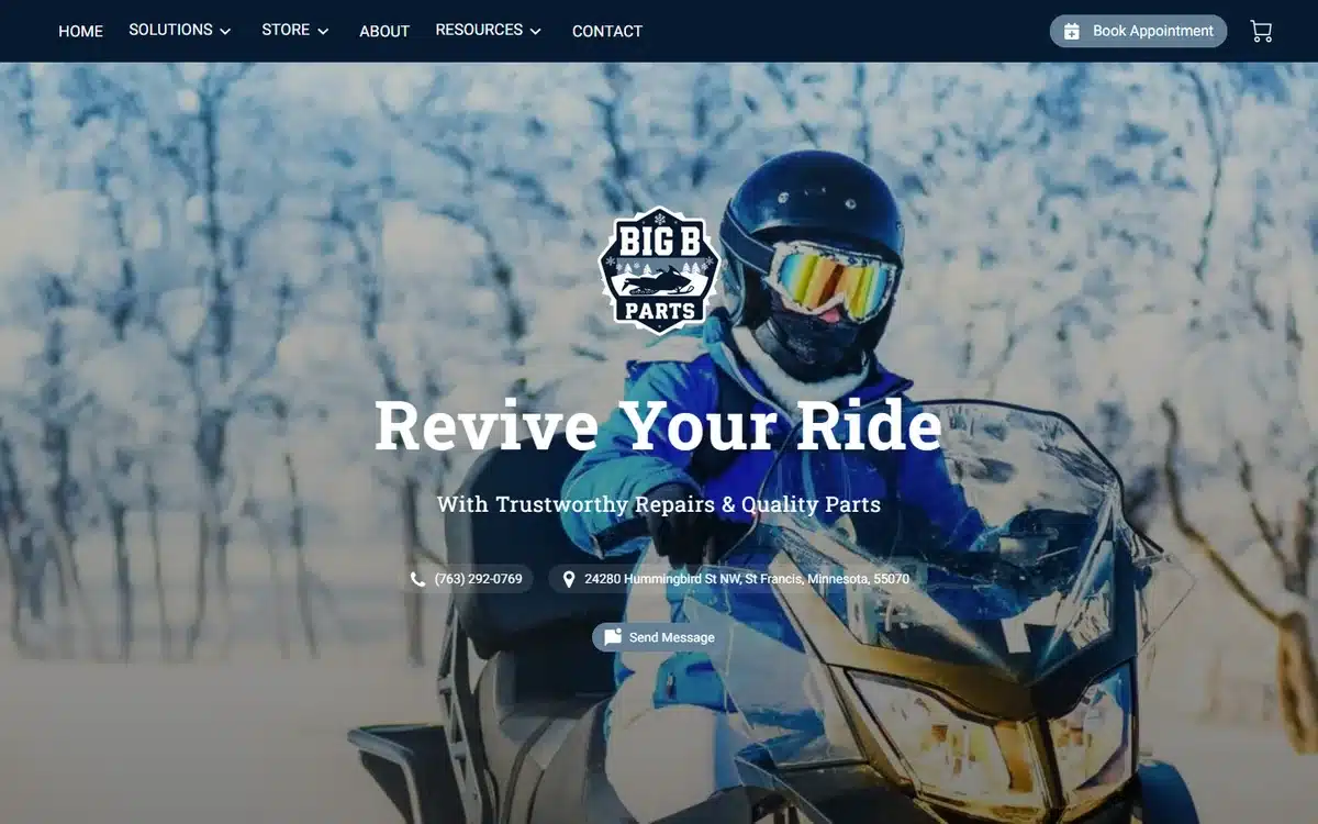 Big B Parts and Service small business website design homepage