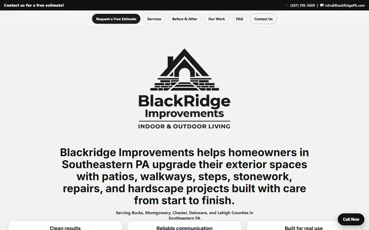 Blackridge Improvements landscaping website design homepage