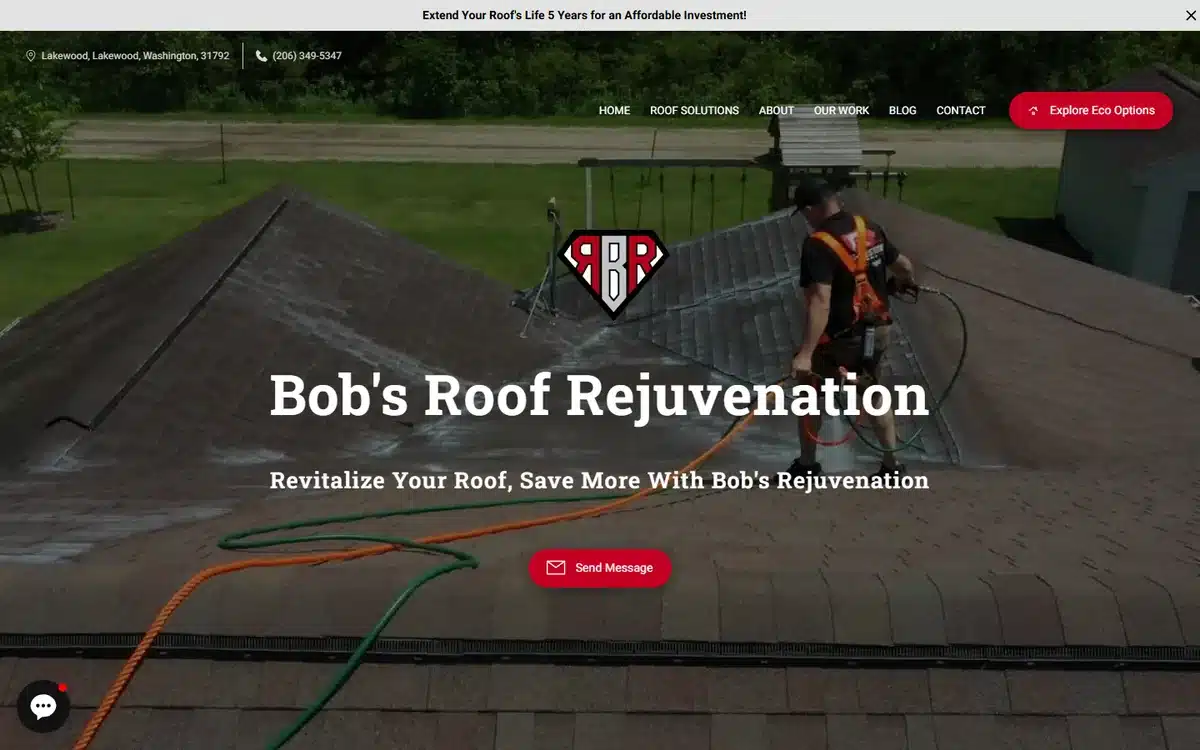 Bob's Roof Rejuvenation website design homepage