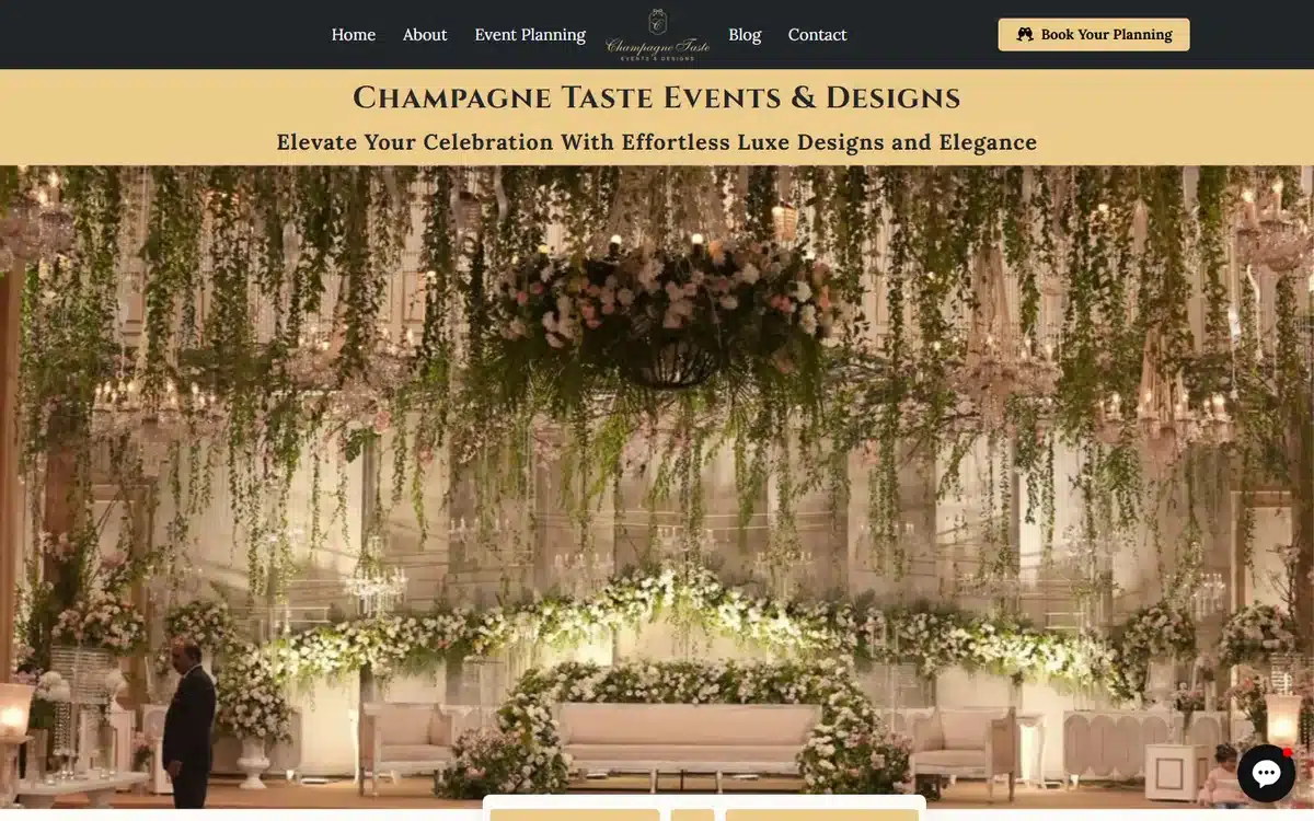 Champagne Taste Events small business website design homepage