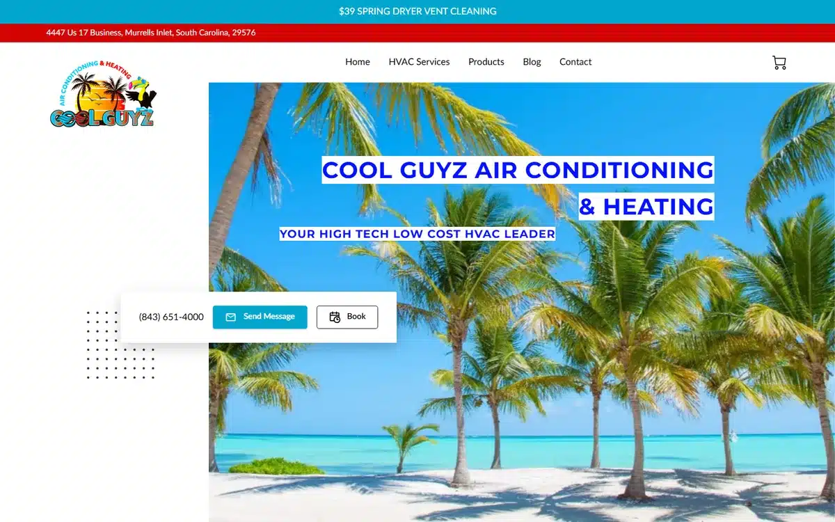 Cool Guyz Air Conditioning and Heating website design homepage