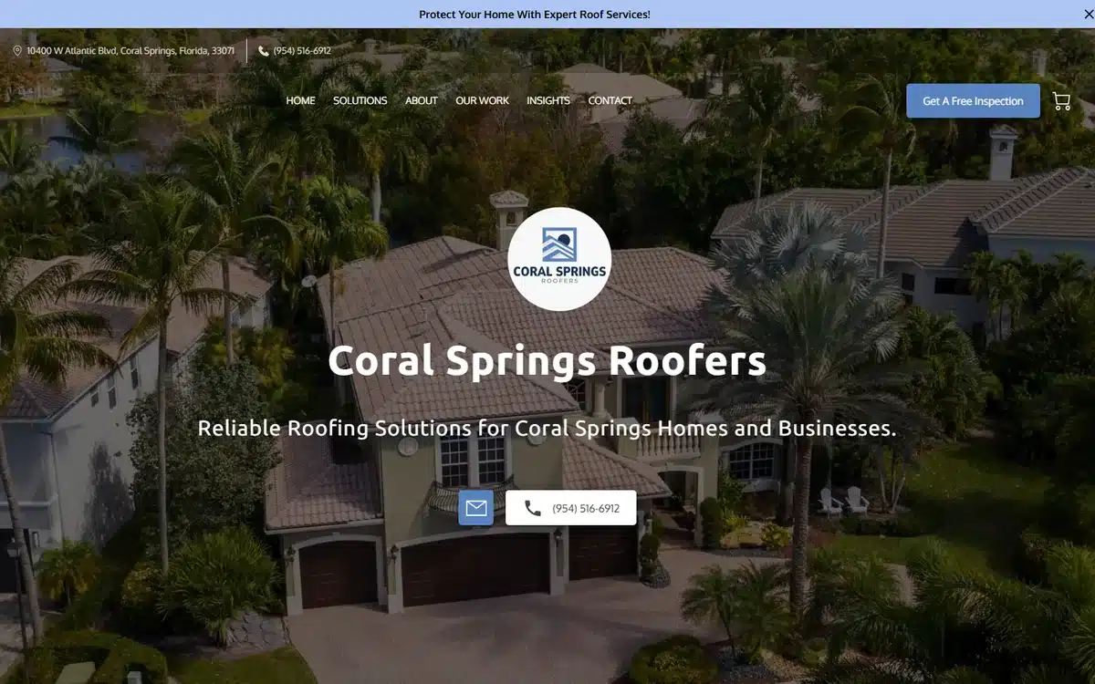 Coral Springs Roofers website design homepage