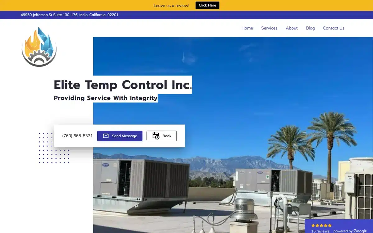 Elite Temp Control HVAC website design homepage