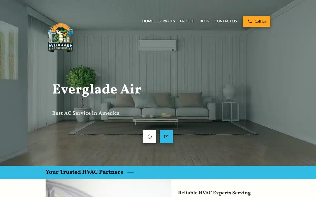 Everglade Air HVAC website design homepage