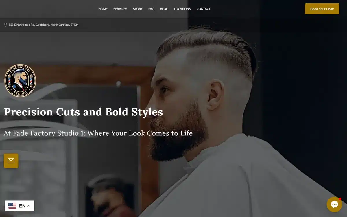 Fade Factory Studio barbershop website design homepage
