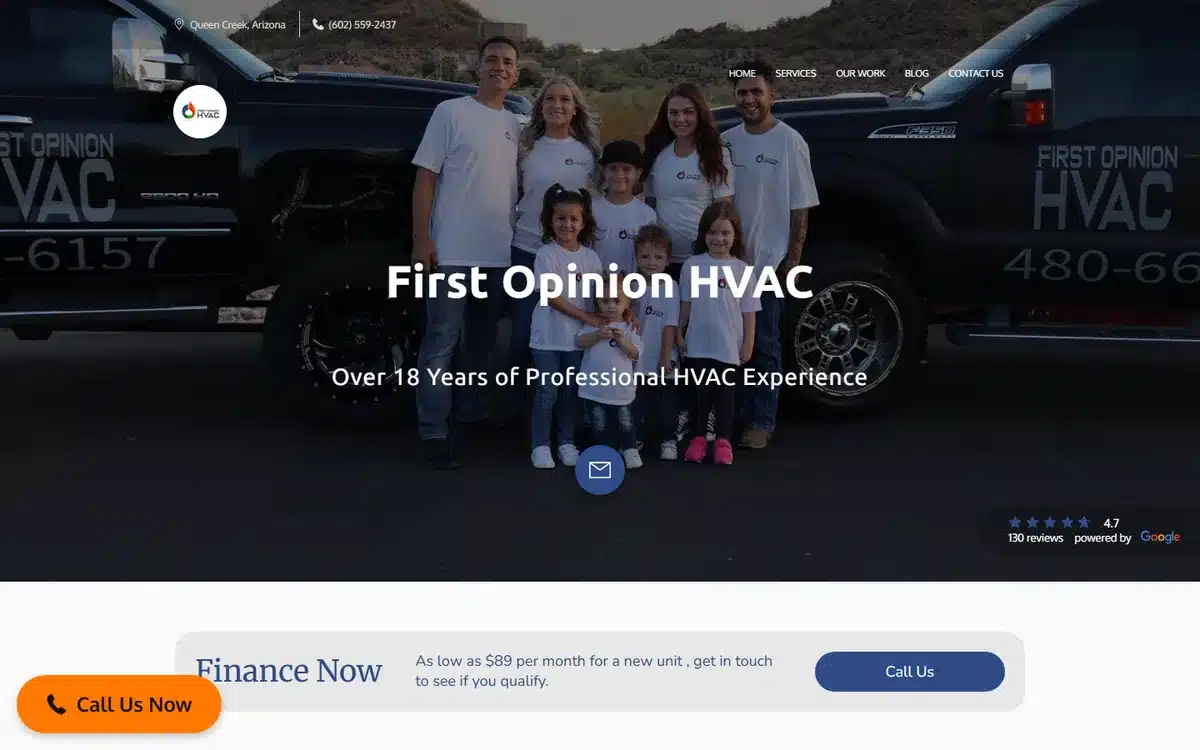 First Opinion HVAC website design homepage