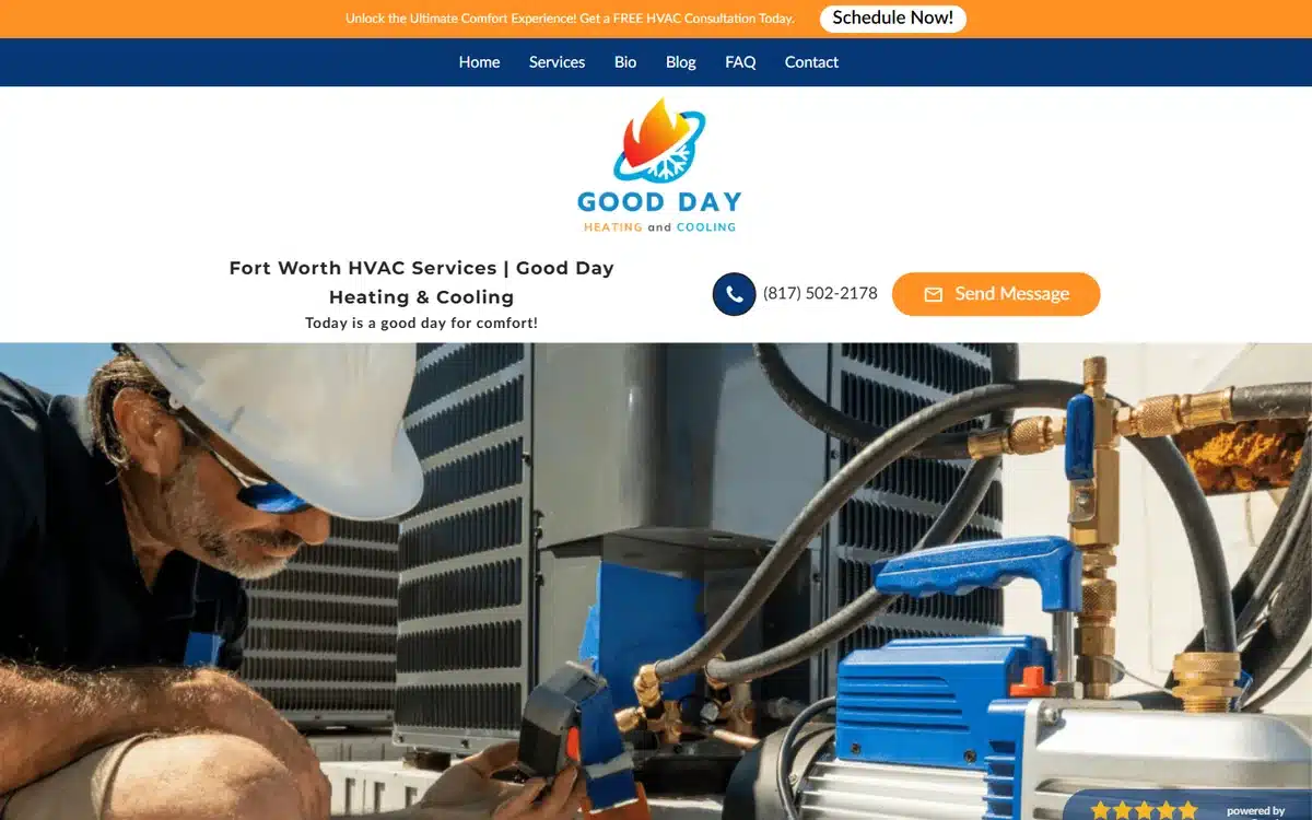 Good Day Heating and Cooling HVAC website design homepage