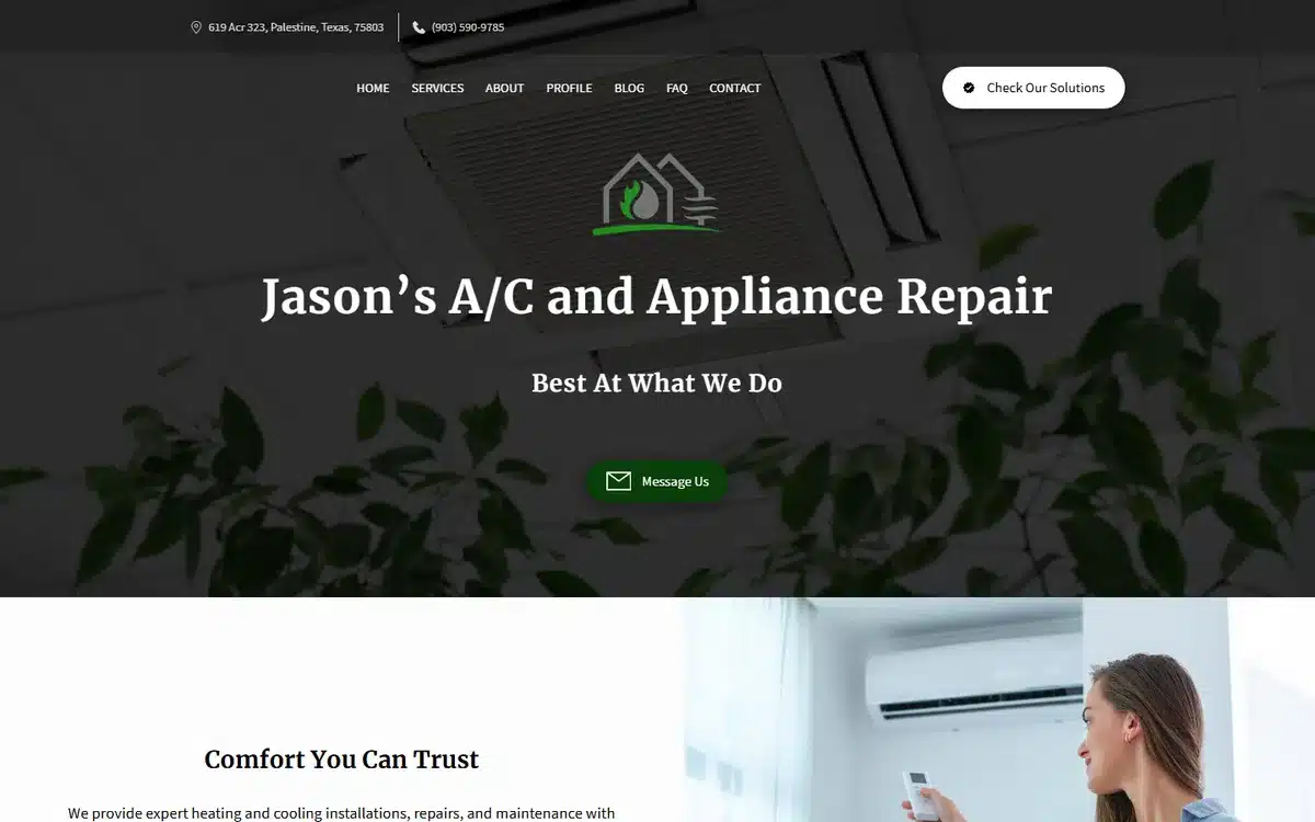 Jason's AC and Appliance Repair website design homepage