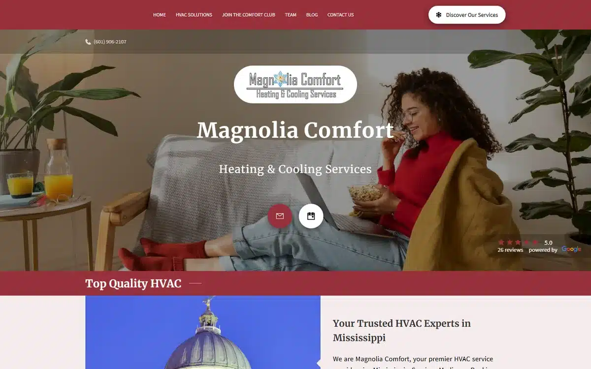 Magnolia Comfort HVAC website design homepage