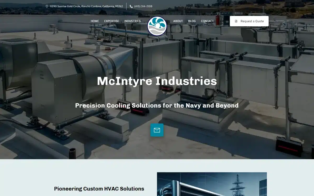 McIntyre Industries commercial HVAC website design homepage