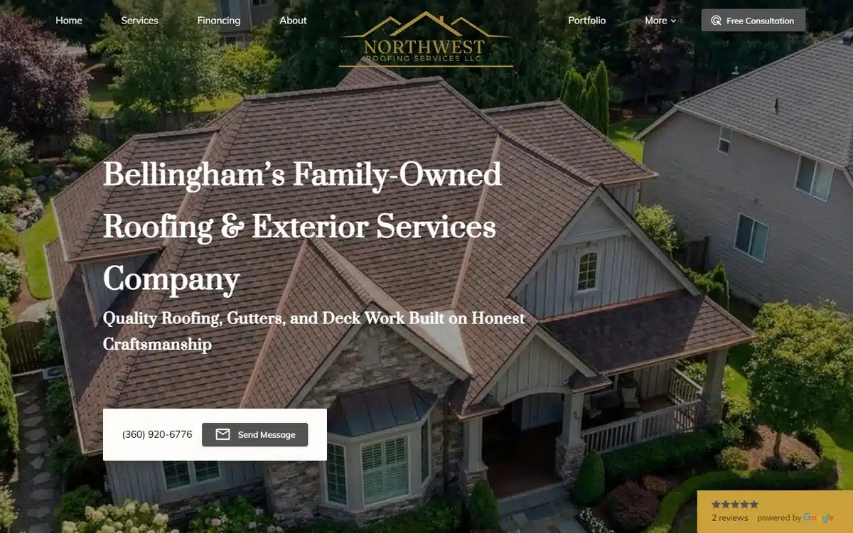 Northwest Roofing Services website design homepage