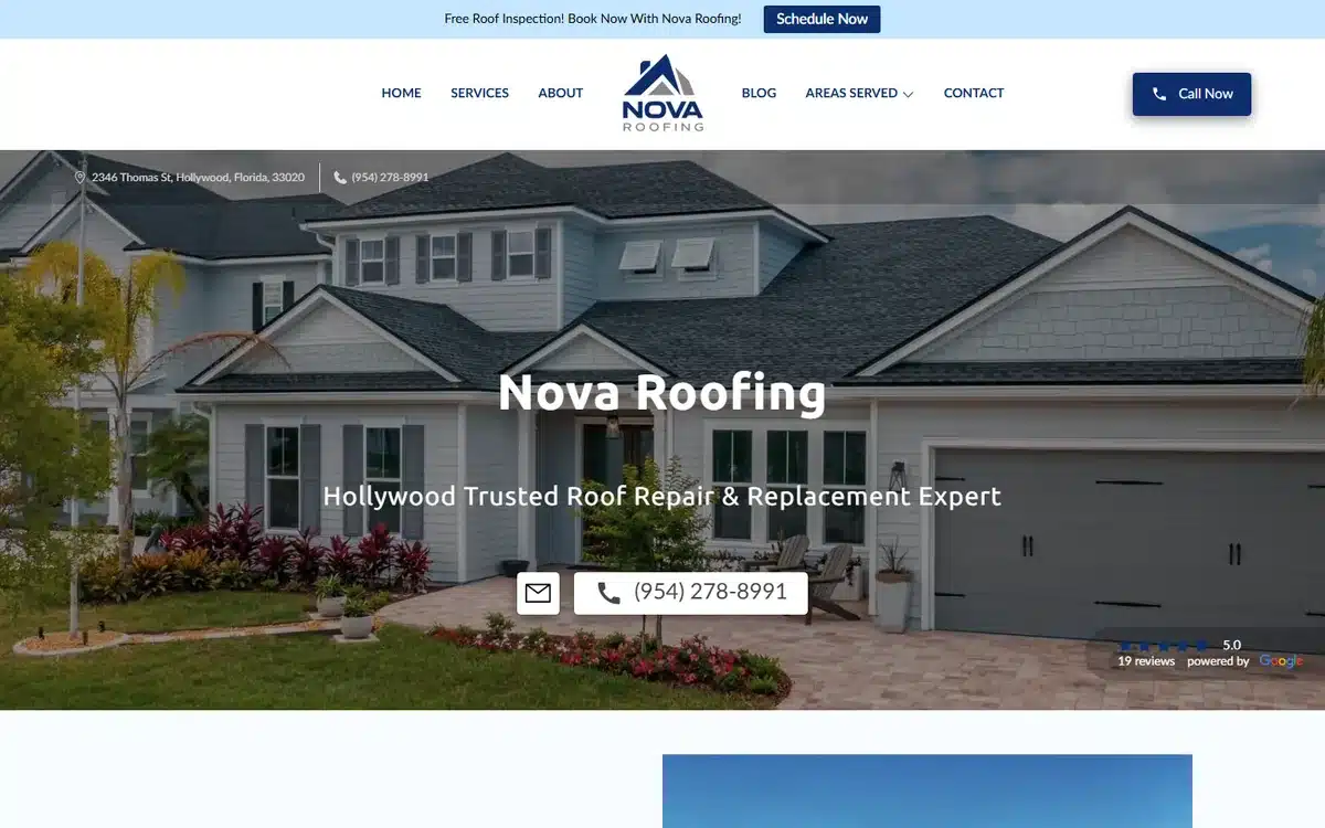 Nova Roofing website design homepage