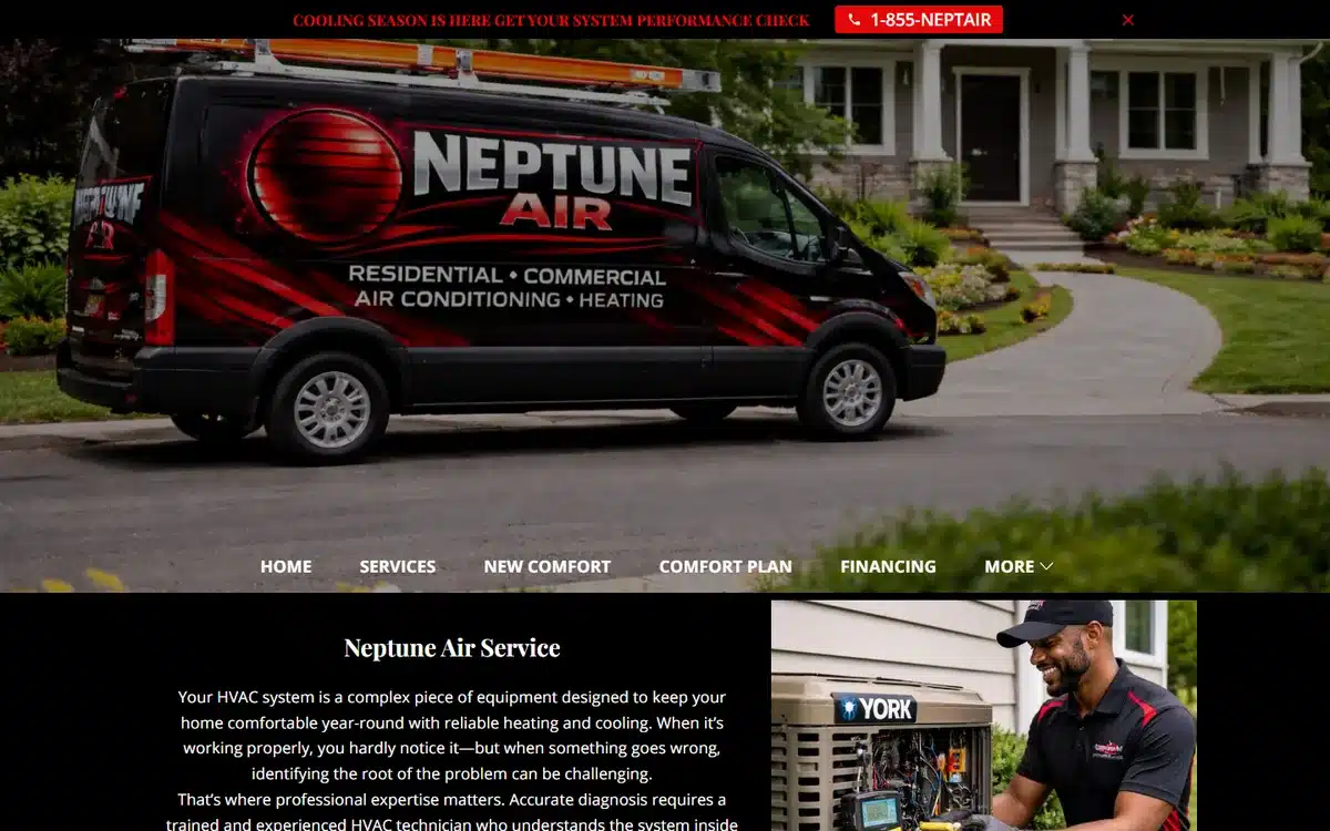 Ocean Air of Texas HVAC website design homepage