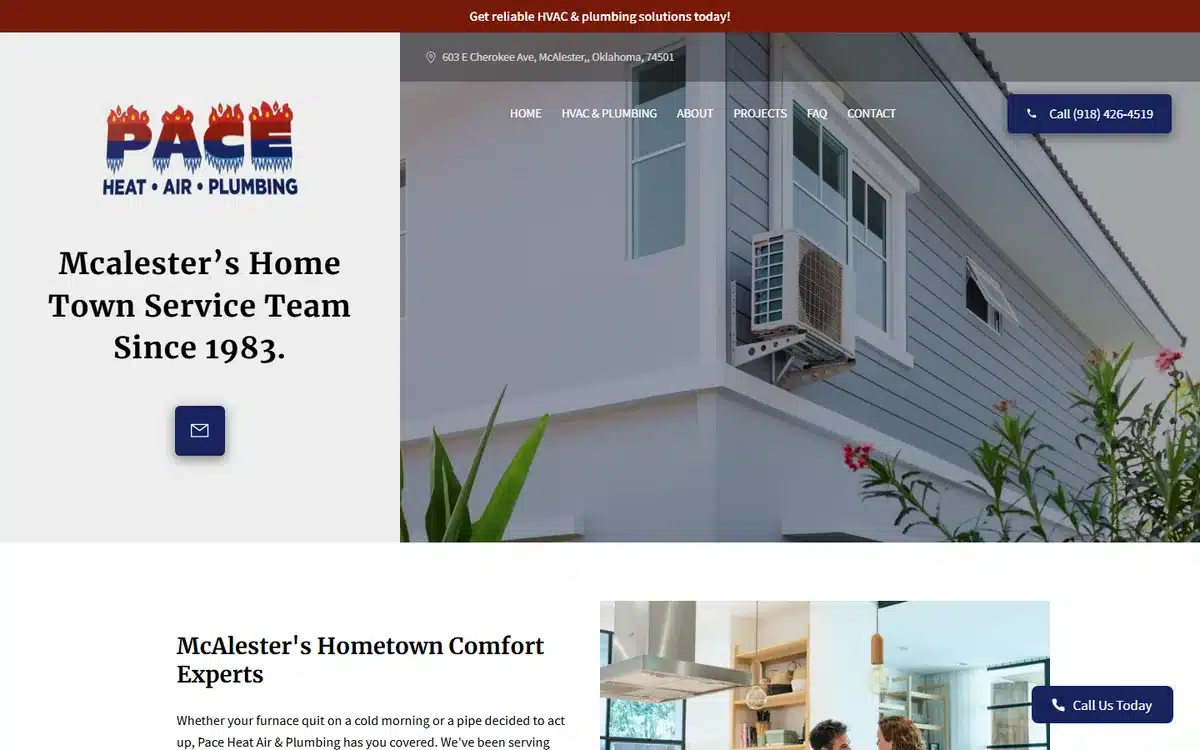 Pace Heat Air Plumbing HVAC website design homepage