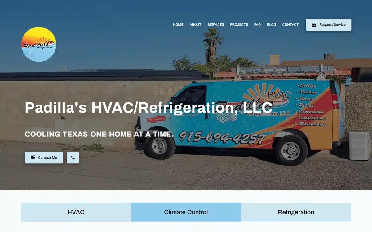 Padilla's HVAC and Refrigeration website design homepage