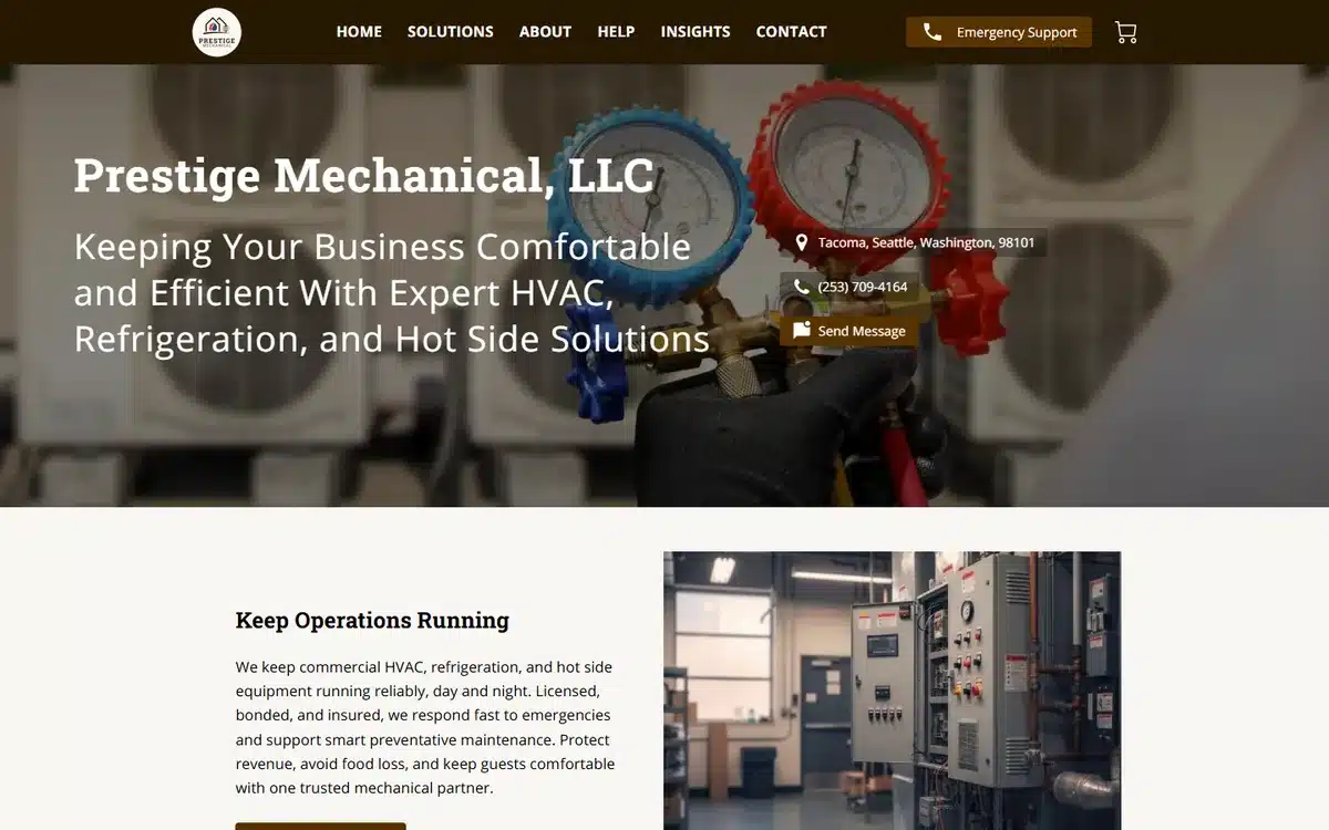 Prestige Mechanical commercial HVAC website design homepage