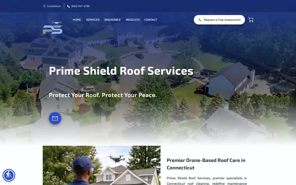 Prime Shield Roof Services website design homepage
