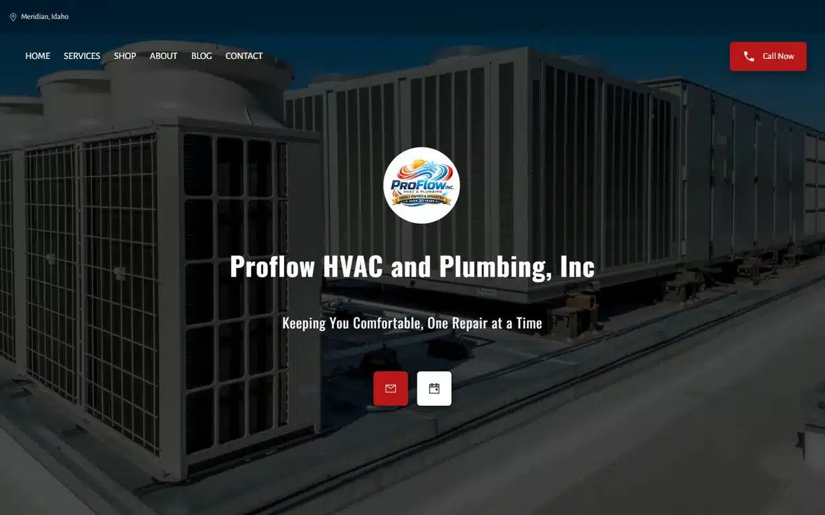 ProFlow HVAC and Plumbing website design homepage