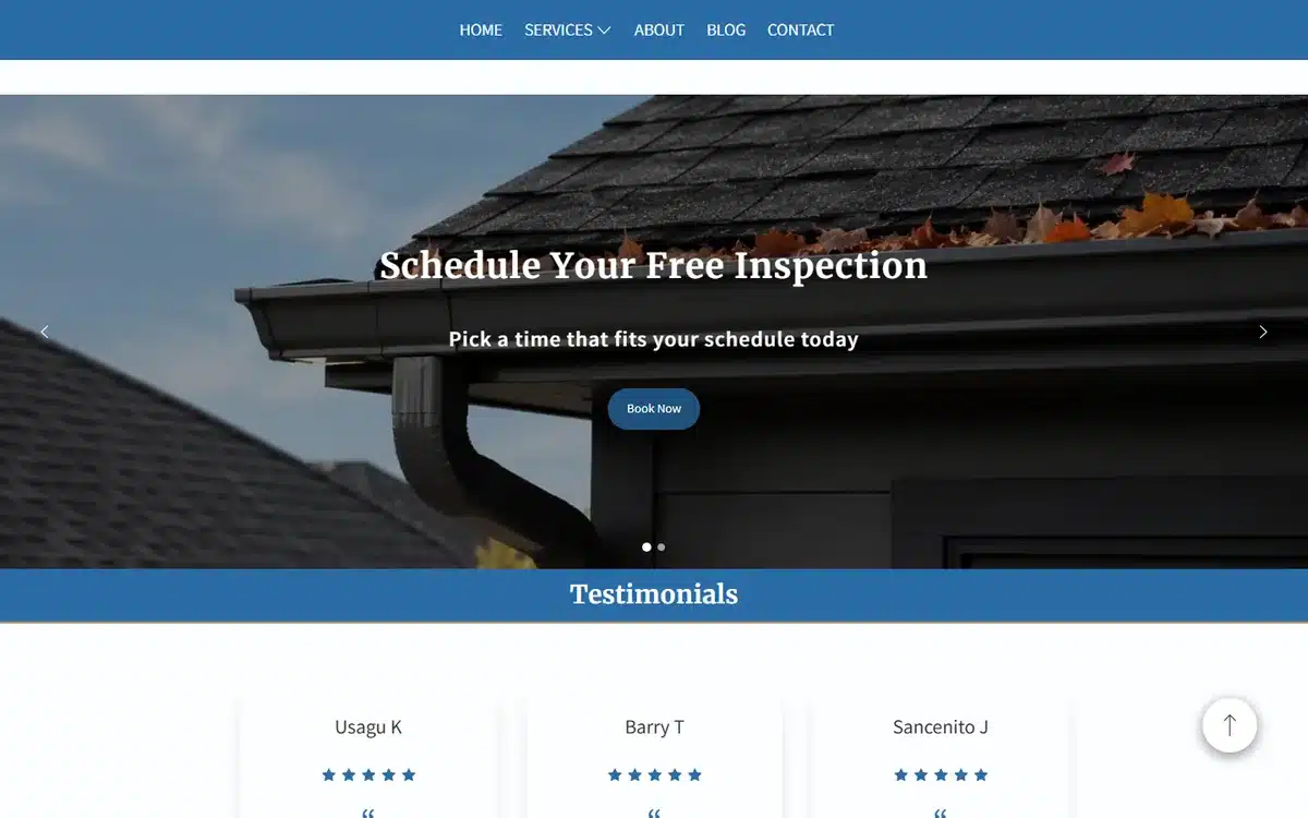 R Roofing and Exteriors website design homepage