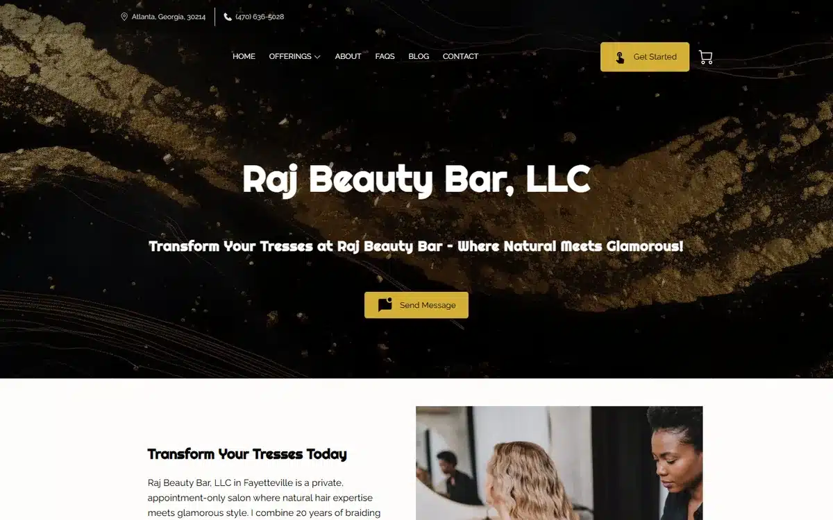 Raj Beauty Bar hair salon website design homepage