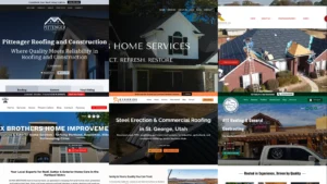 Collage of roofing website design examples