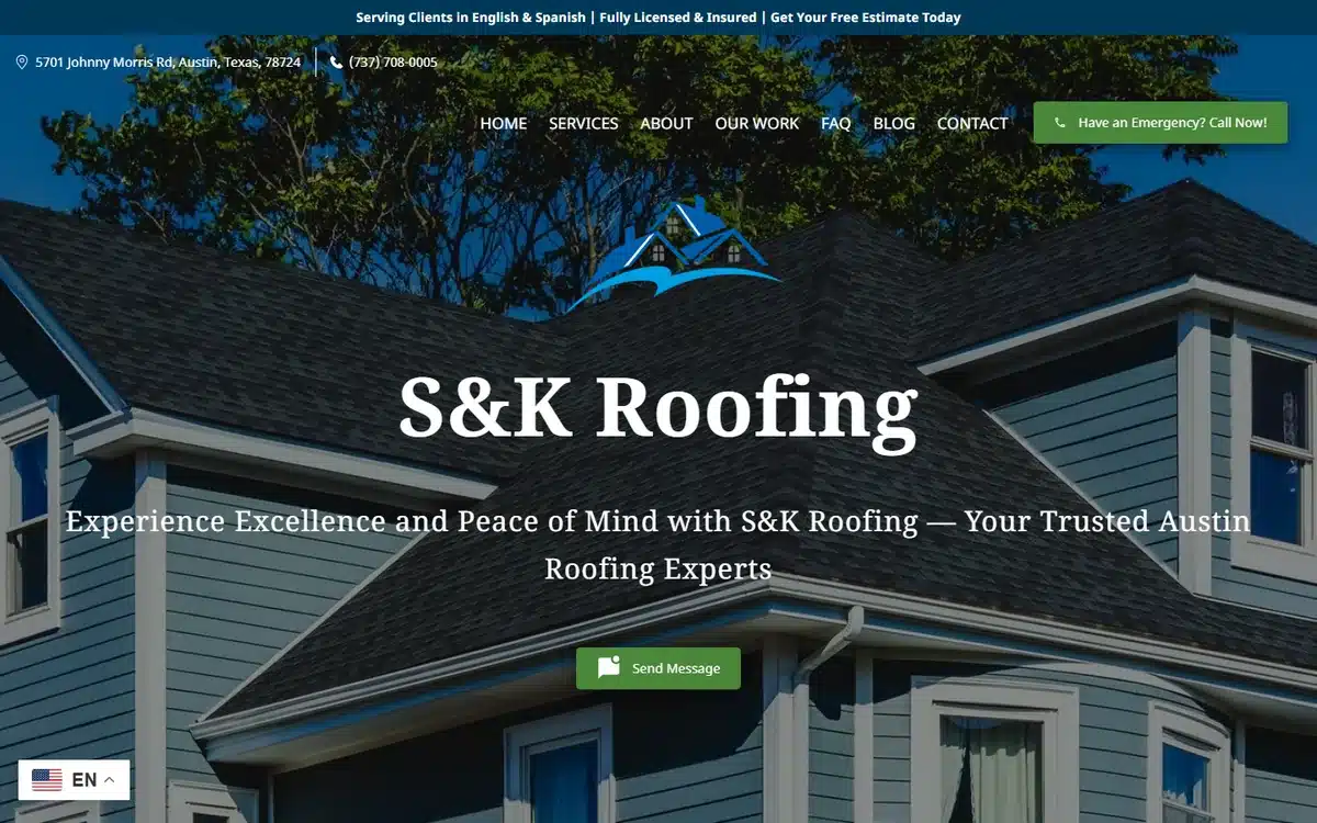 SK Roofing website design homepage