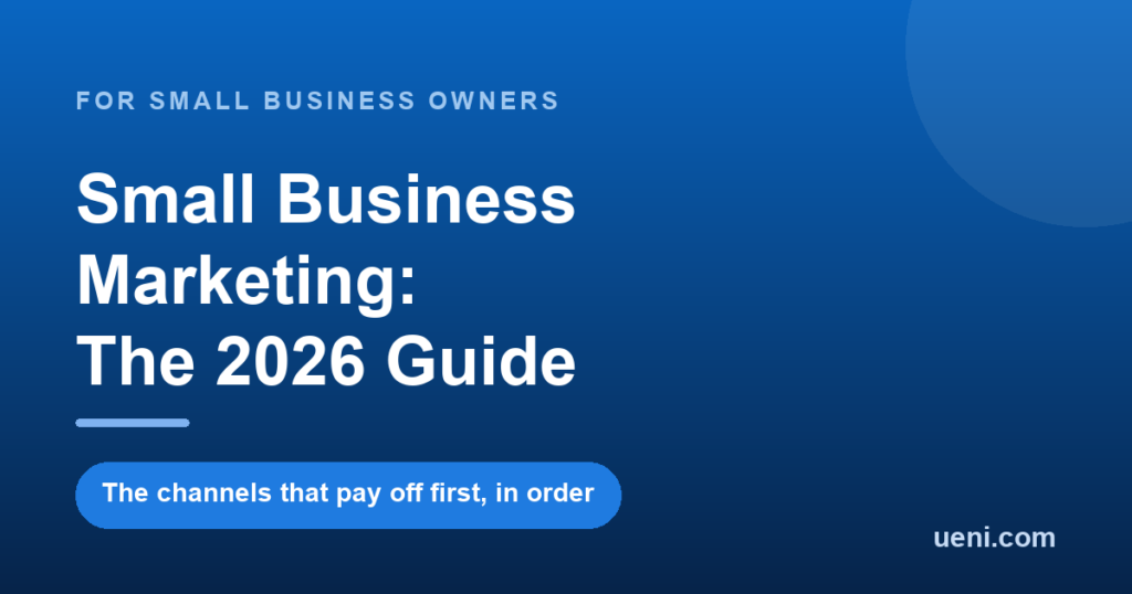 Small business marketing 2026 guide cover showing the channels that pay off first