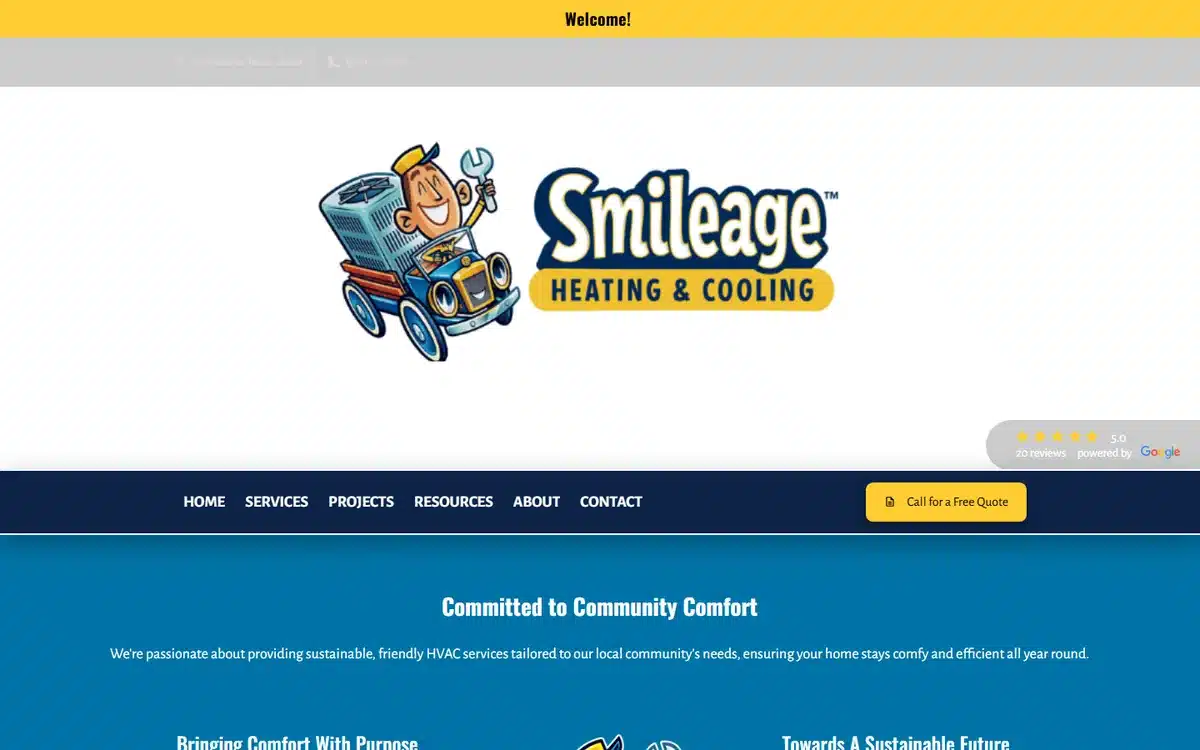 Smileage HVAC website design homepage
