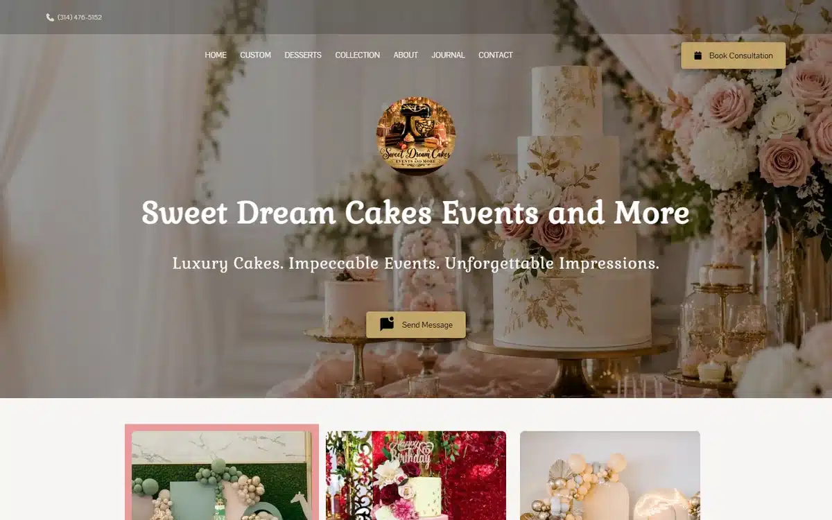 Sweet Dream Cakes small business website design homepage