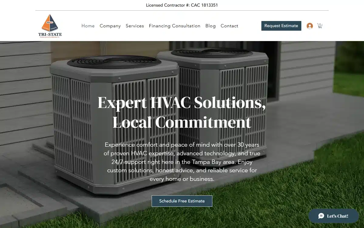 Tri-State HVAC website design homepage