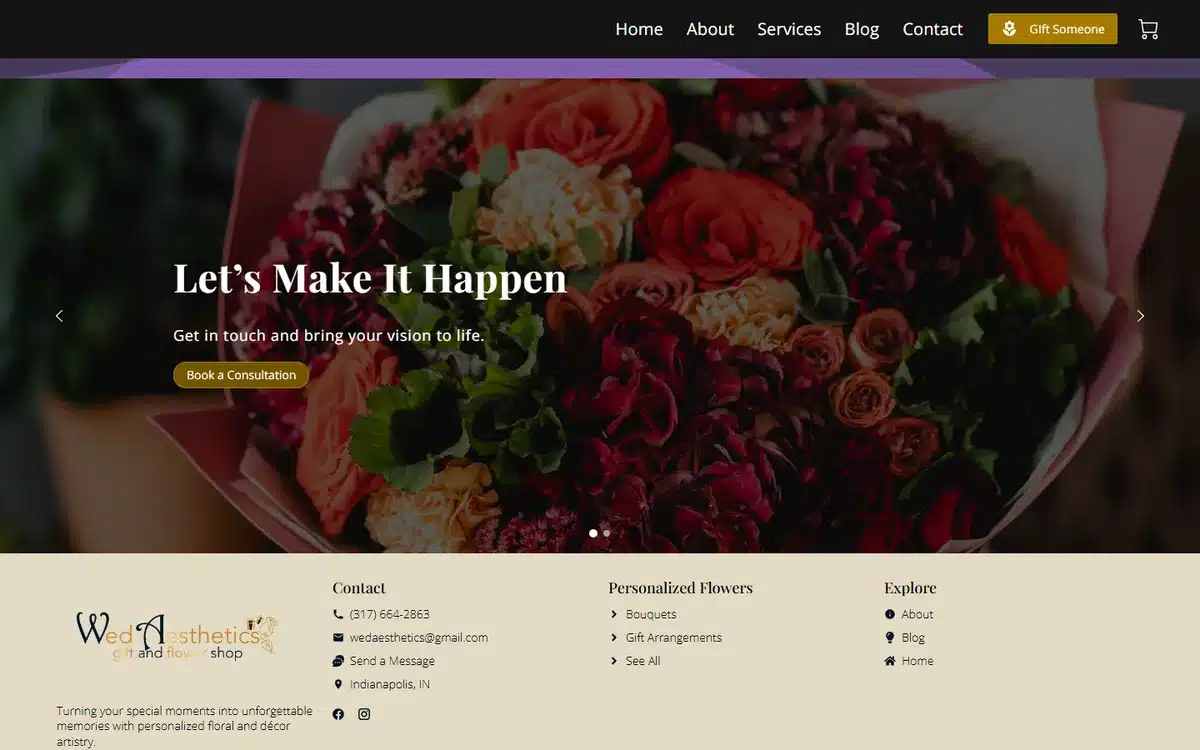 Wed Aesthetics florist website design homepage