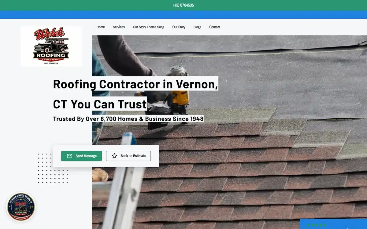 Welch Roofing website design homepage