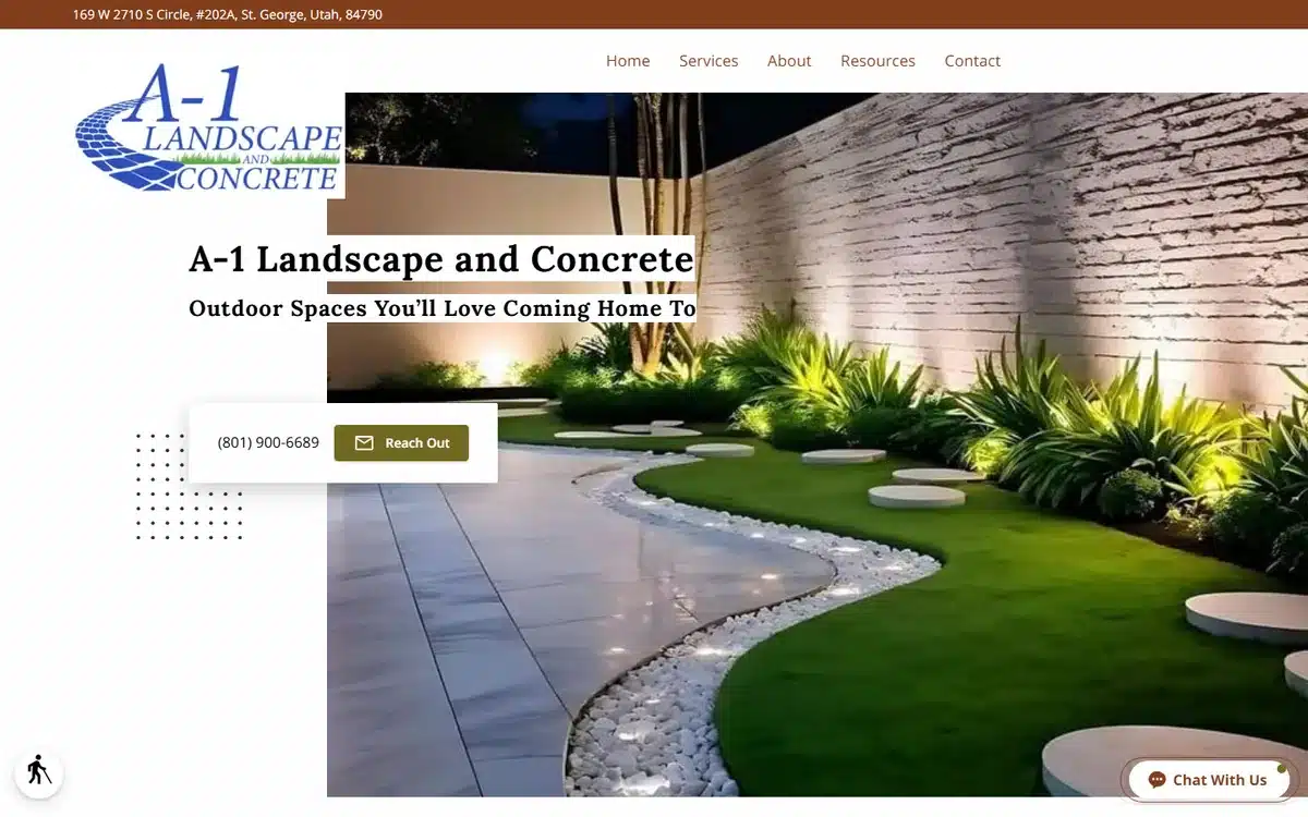 A-1 Landscape and Concrete hardscape and paver website homepage