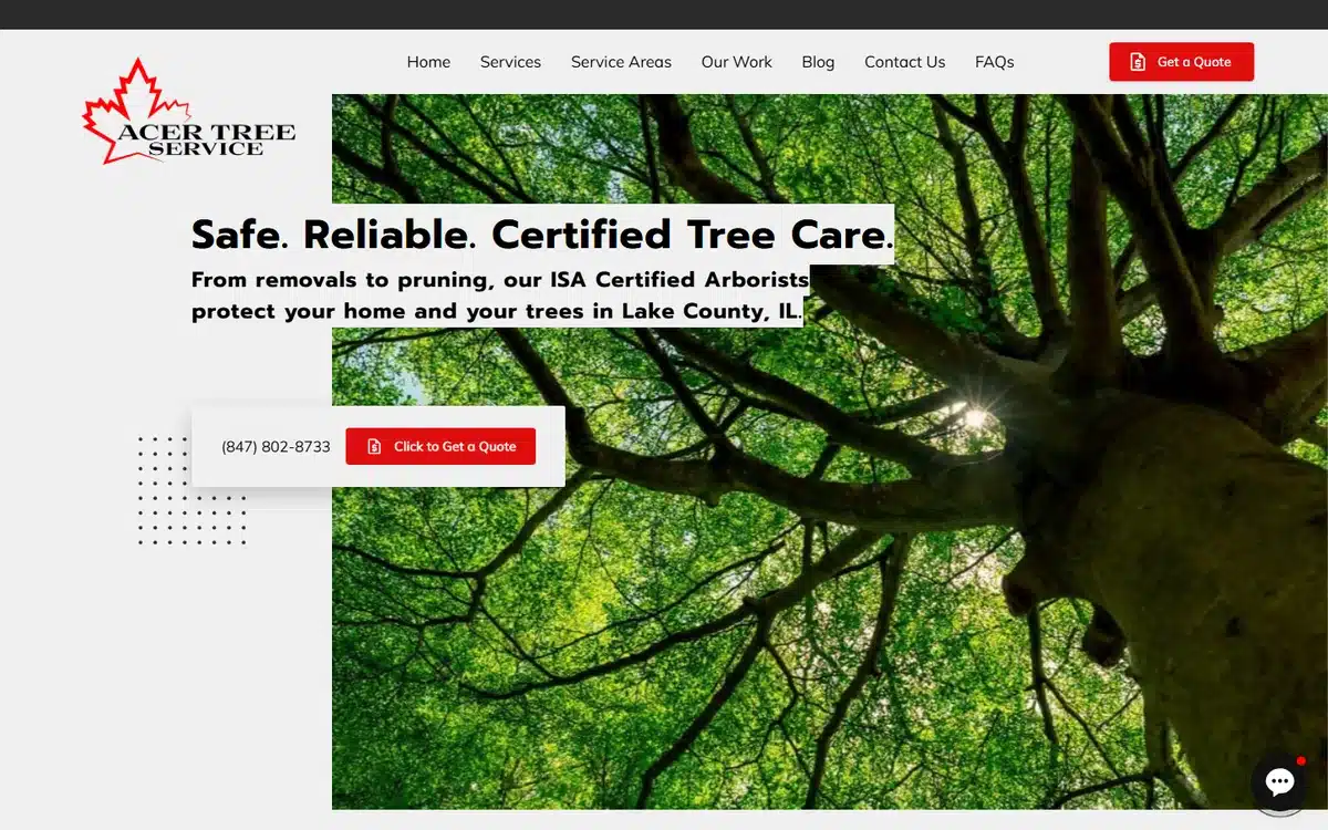 Acer Tree Service tree service website homepage