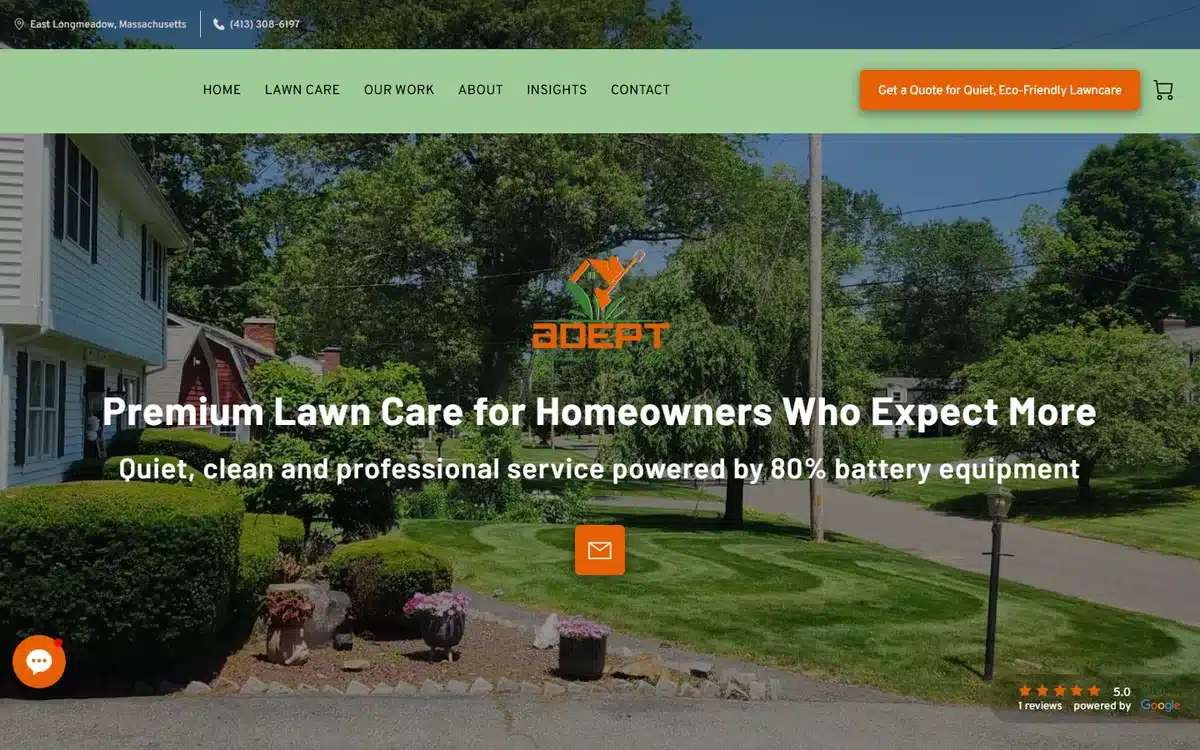 Adept Lawncare and Exterior Service lawn care website homepage