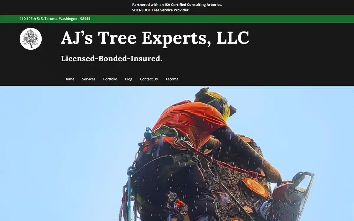 AJ's Tree Experts tree service website homepage