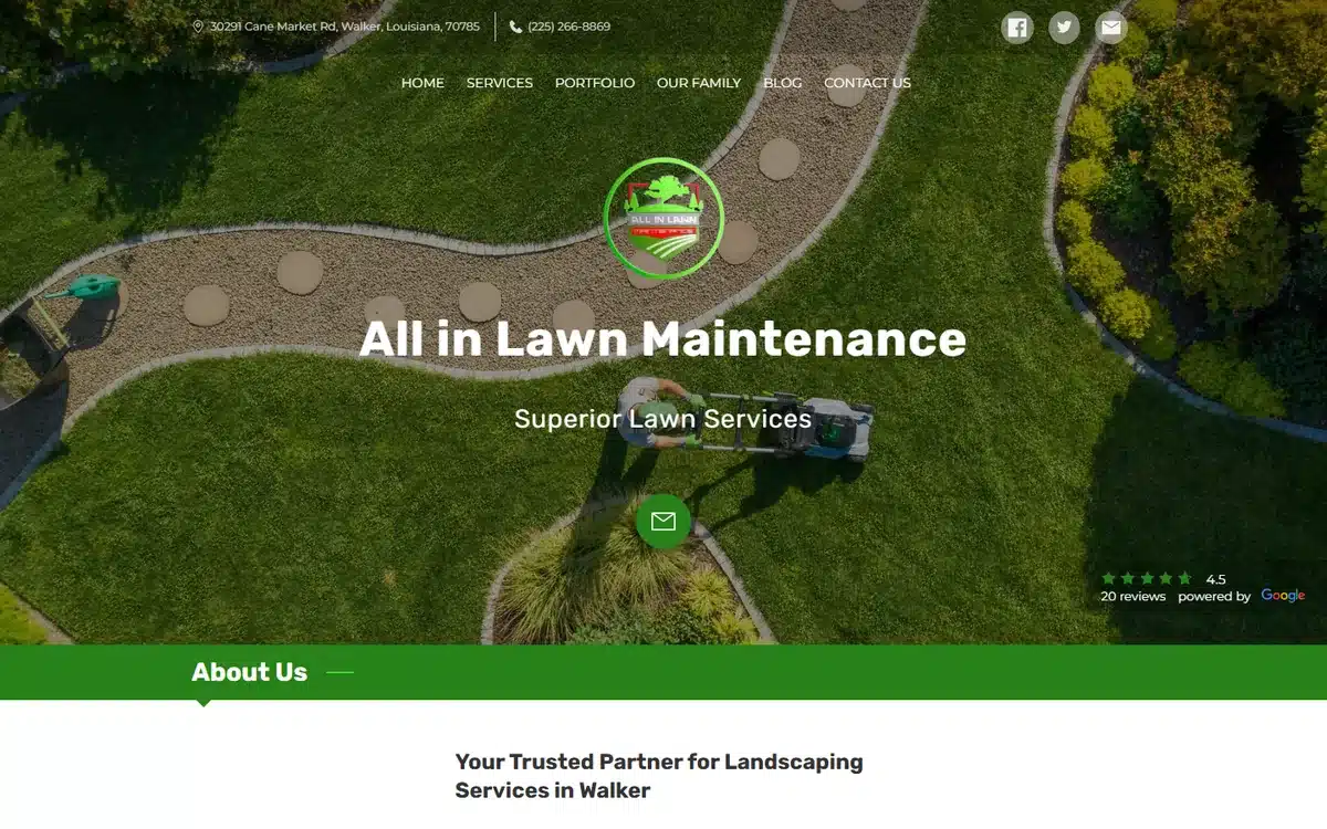 All In Lawn Maintenance lawn care website homepage