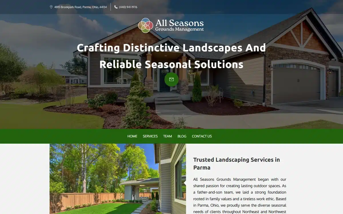 All Seasons Grounds Management full-service landscaping website homepage