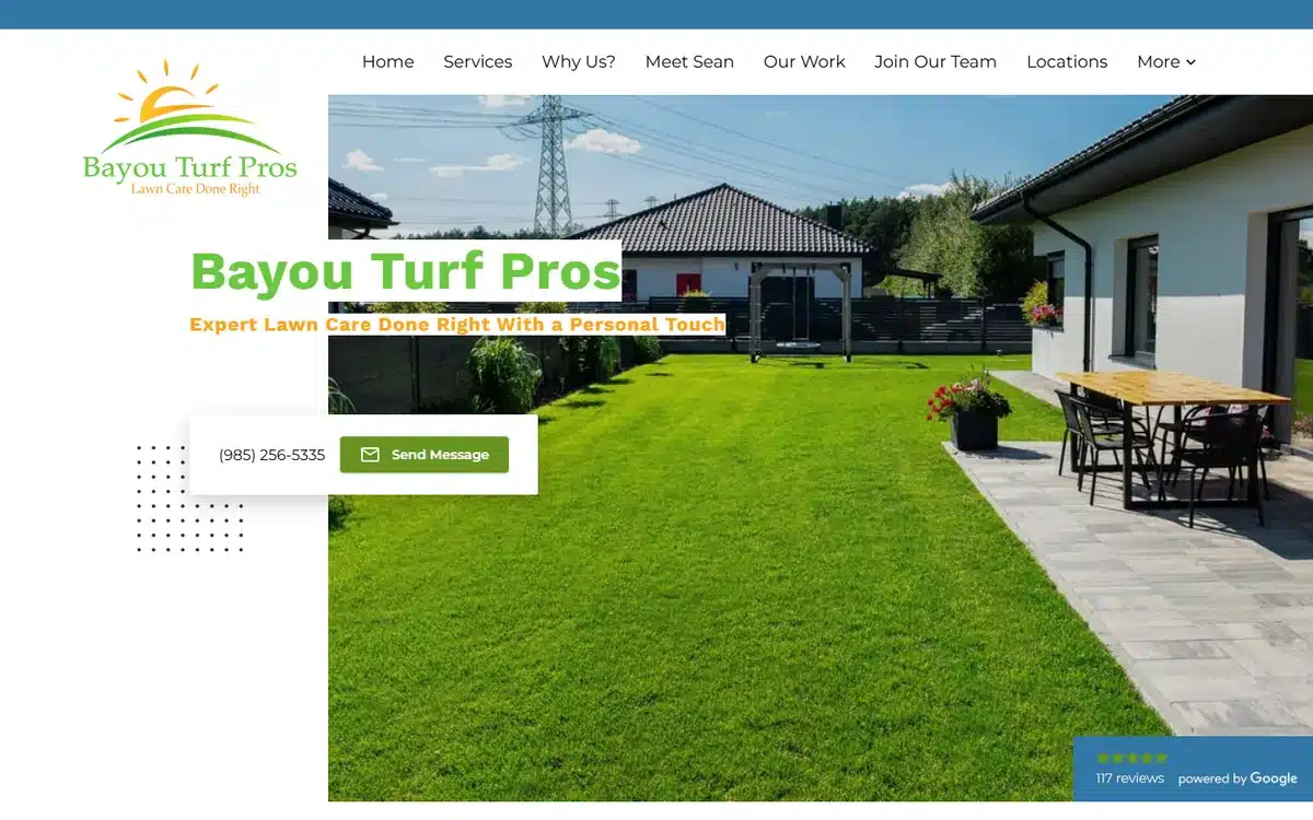 Bayou Turf Pros lawn care website homepage