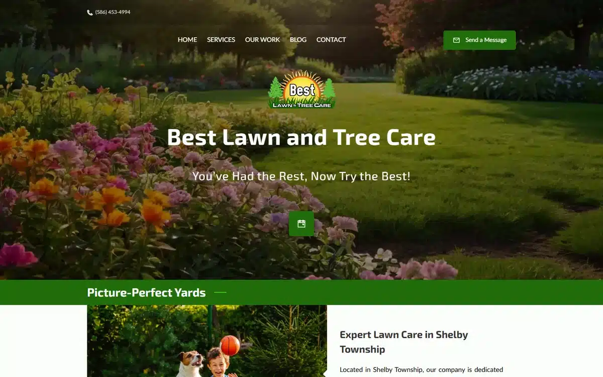 Best Lawn and Tree Care lawn care website homepage