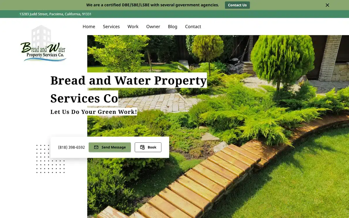 Bread and Water Landscape full-service landscaping website homepage