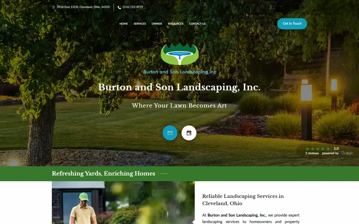 Burton and Son Landscaping full-service landscaping website homepage