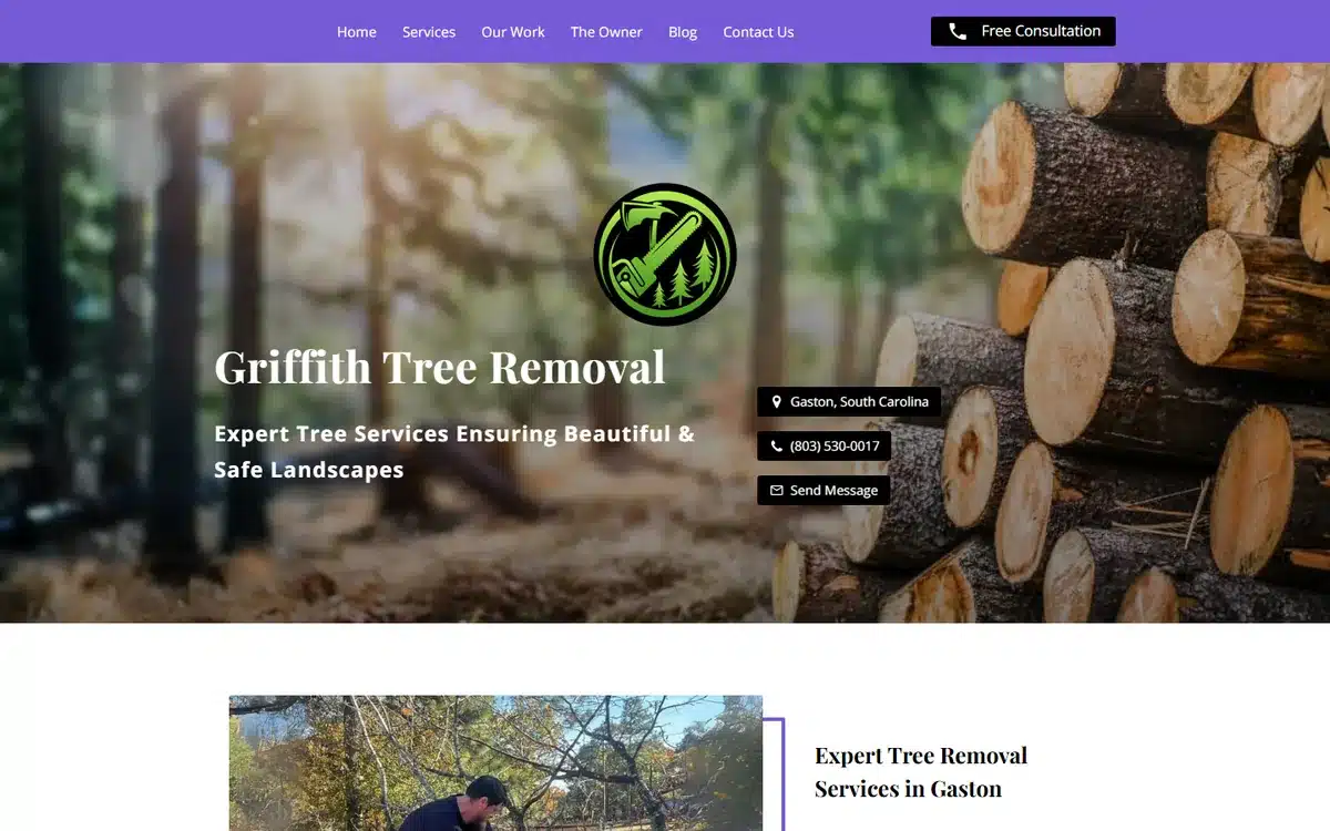 Griffith Tree Removal tree service website homepage