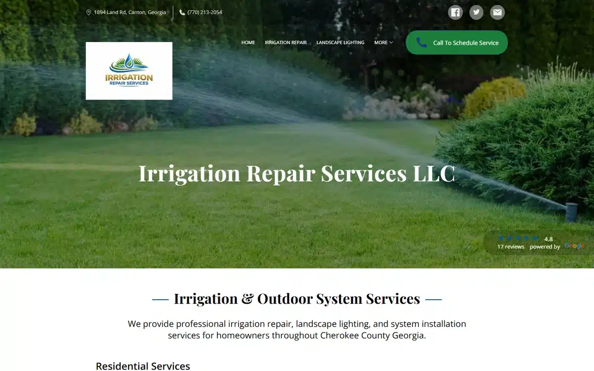Irrigation Repair Services irrigation and sprinkler website homepage