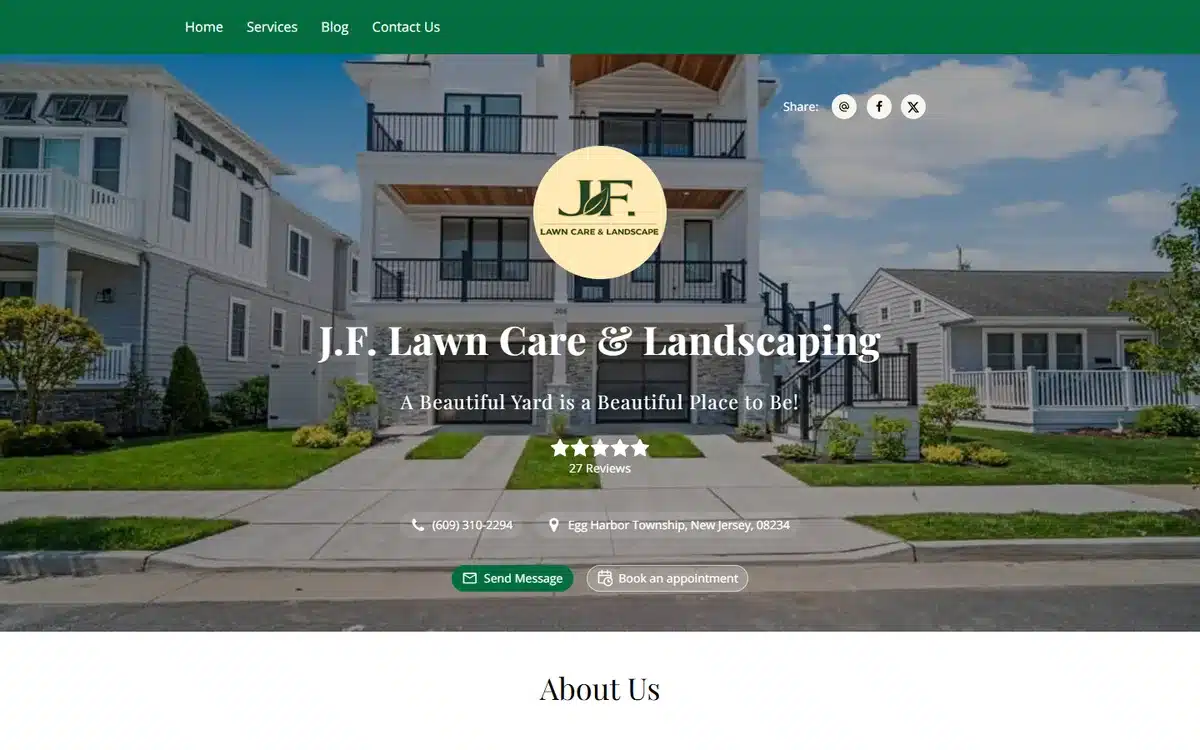 J F Lawn Care and Landscaping Service full-service landscaping website homepage