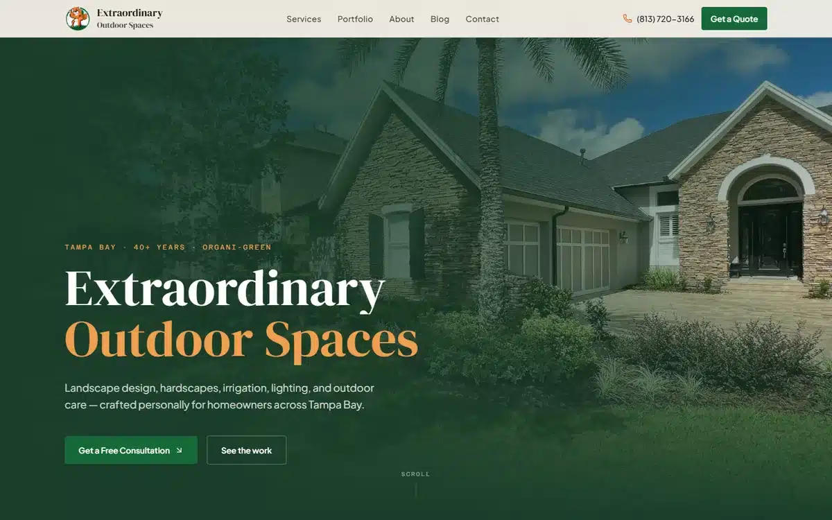 Organi Green Company design-build landscaping website homepage