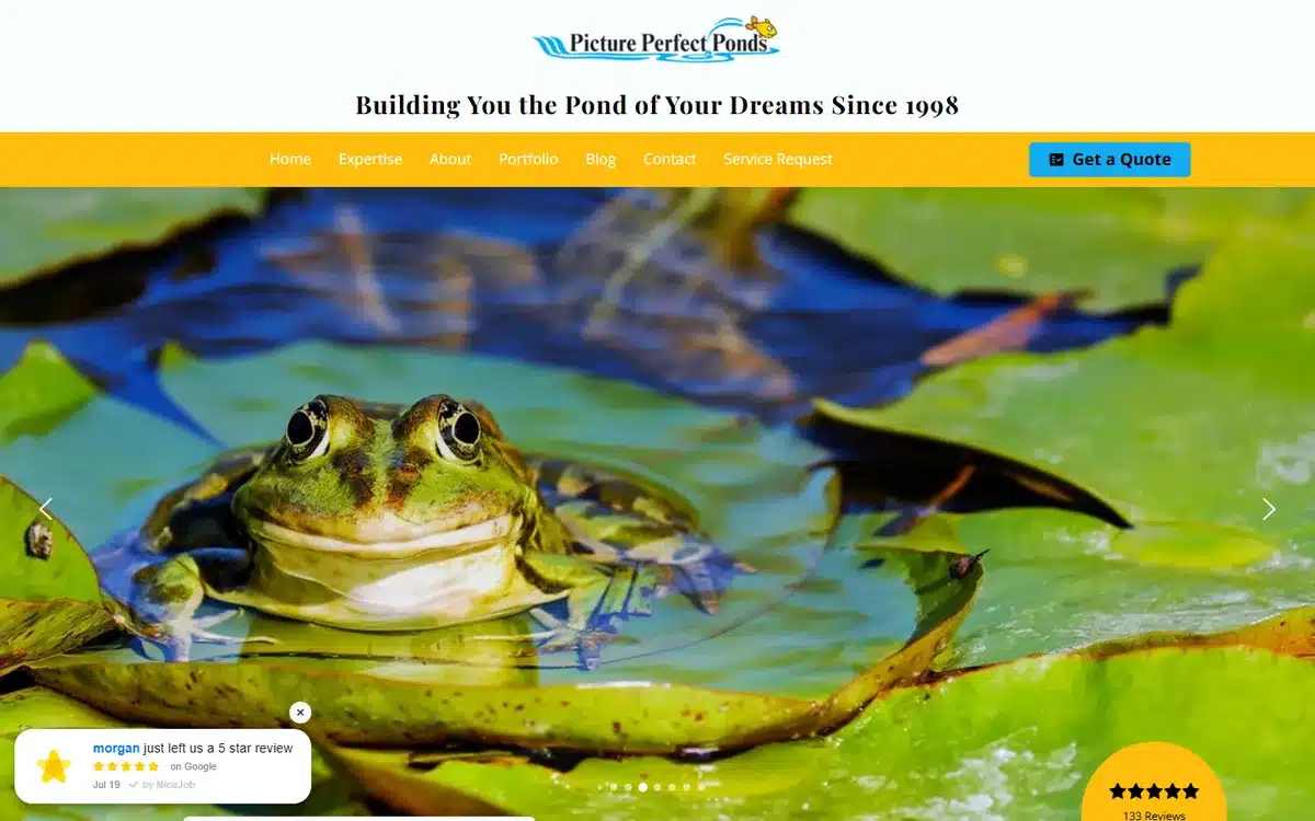 Picture Perfect Ponds design-build water feature landscaping website homepage