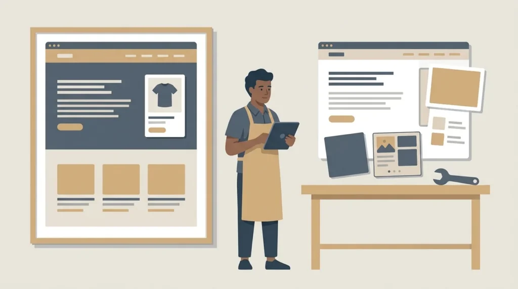 A small business owner weighing a designed Squarespace template against a modular WordPress build