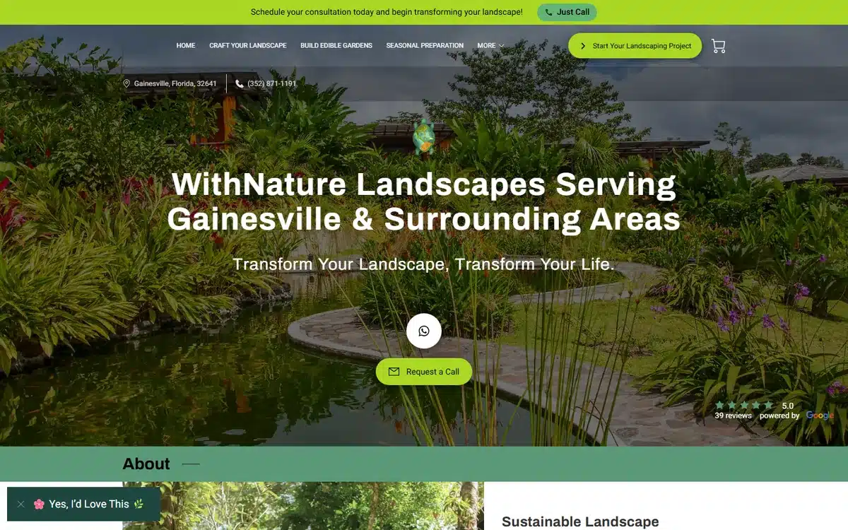 WithNature Landscapes gardening and planting website homepage